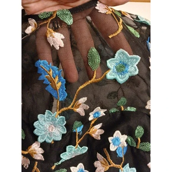 Dress The Population Sz S Mila Embroidered Mini Floral Teal Black Cocktail $358